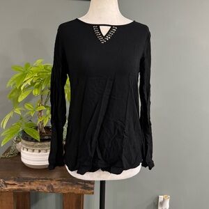 Spense Black Long Sleeve Cut Out Blouse